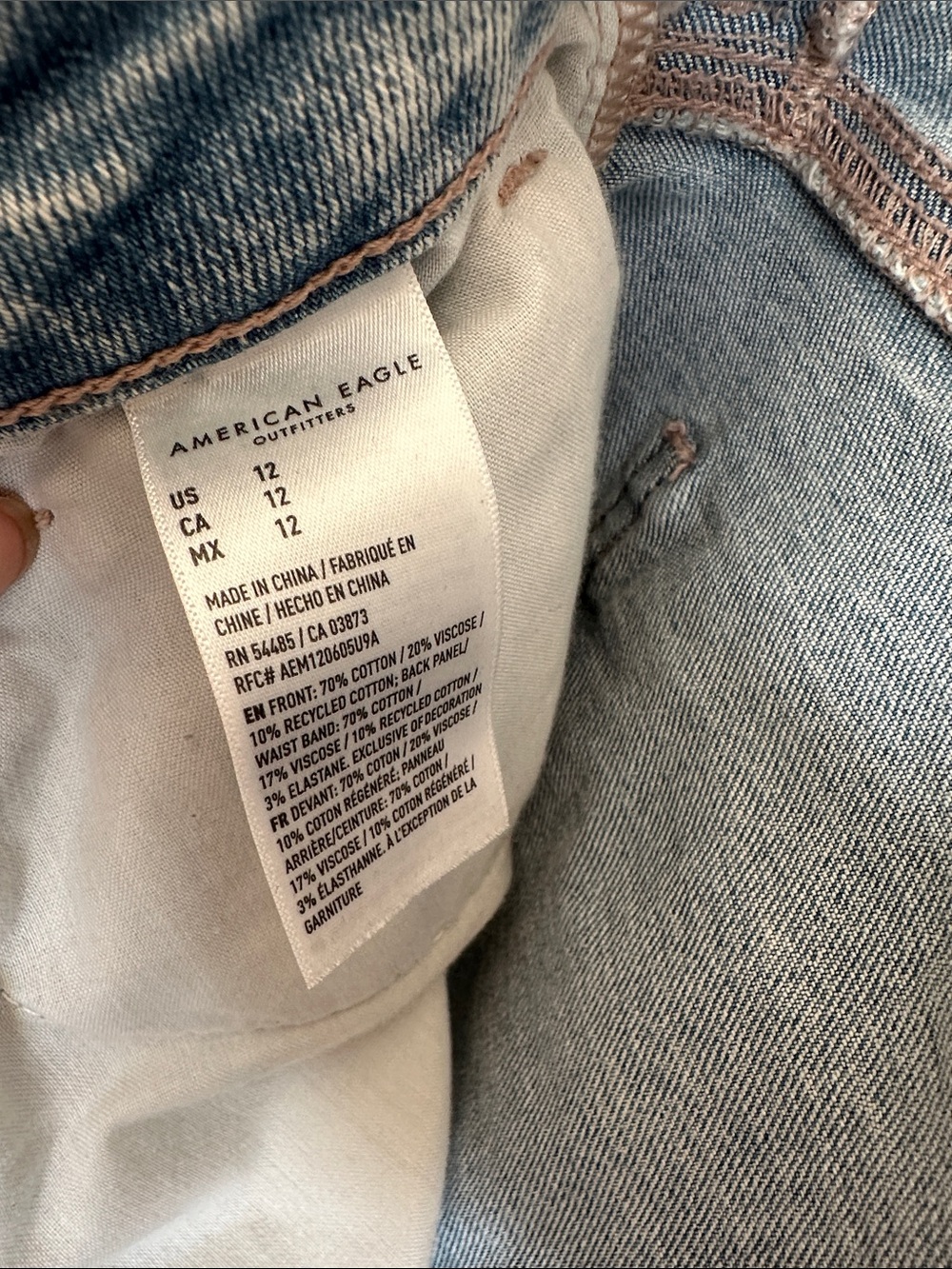 American Eagle Distressed High-Rise Light Wash Strigid Denim Mom Shorts - Picture 5 of 5